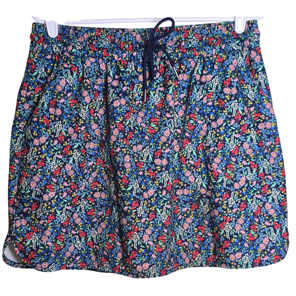 St John's Bay Women's blue Floral Skort liner elastic & tie waist deep pockets L